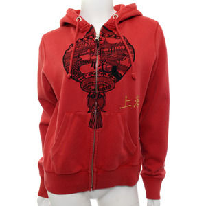 Lucky Brand Vtg Y2K Hoodie Sweatshirt Asian Embroidered